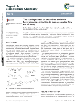 The Rapid Synthesis of Oxazolines and Their Heterogeneous Oxidation to Oxazoles Under ﬂow Cite This: Org