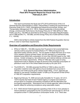 General Services Administration Fleet AFV Program Report for Fiscal Year 2010 February 8, 2011