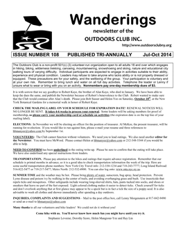 Wanderings Newsletter of the OUTDOORS CLUB INC