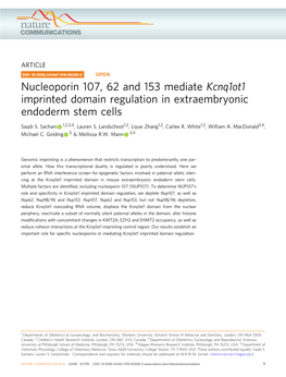Nucleoporin 107, 62 and 153 Mediate Kcnq1ot1 Imprinted Domain Regulation in Extraembryonic Endoderm Stem Cells