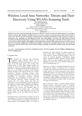 Wireless Local Area Networks: Threats and Their Discovery Using Wlans Scanning Tools Ms