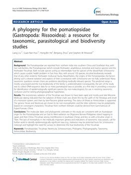 A Phylogeny for the Pomatiopsidae (Gastropoda