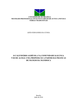 O Calendário Agrícola Na Comunidade Kalunga Vão De Almas: Uma Proposição a Partir Das Práticas De Manejo Da Mandioca