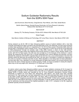 Sodium Guidestar Radiometry Results from the SOR's 50W Fasor