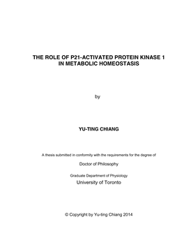 The Role of P21-Activated Protein Kinase 1 in Metabolic Homeostasis