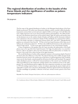 The Regional Distribution of Zeolites in the Basalts of the Faroe Islands and the Significance of Zeolites As Palaeo- Temperature Indicators