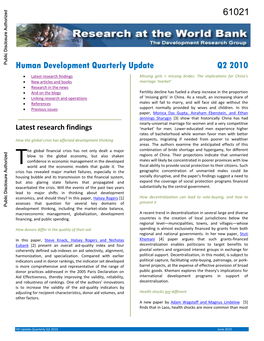 Human Development Quarterly Update Q2 2010