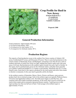 Crop Profile for Basil in New Jersey Ocimum Basilicum (L.) O