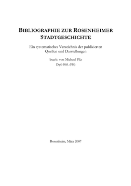 Bibliographie Zur Rosenheimer Stadtgeschichte