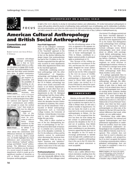 American Cultural Anthropology and British Social Anthropology