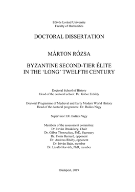 Doctoral Dissertation Márton Rózsa Byzantine Second-Tier Élite In