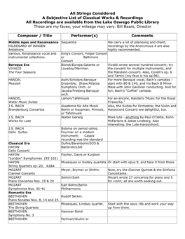 All Strings Considered a Subjective List of Classical Works