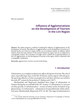 Influence of Agglomerations on the Development of Tourism in the Lviv Region