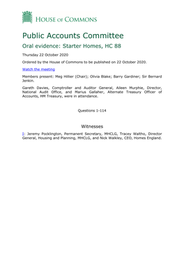 Public Accounts Committee Oral Evidence: Starter Homes, HC 88