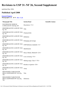 Revisions to USP 31–NF 26, Second Supplement