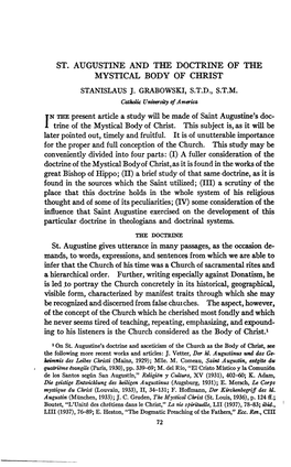 St. Augustine and the Doctrine of the Mystical Body of Christ Stanislaus J