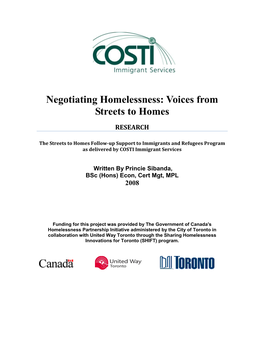 Negotiating Homelessness: Voices from Streets to Homes RESEARCH