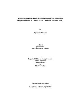 From Sexploitation to Canuxploitation (Representations of Gender in the Canadian ‘Slasher’ Film)