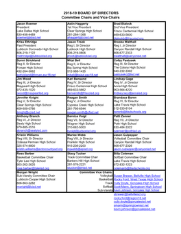 2018-19 BOARD of DIRECTORS Committee Chairs and Vice Chairs