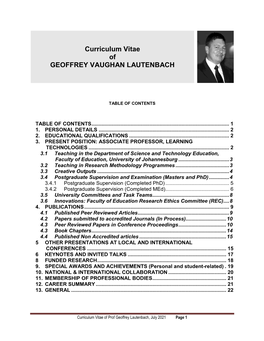 For Prof Lautenbach's Full Curriculum Vitae Click Here