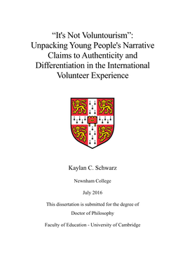 It's Not Voluntourism”: Unpacking Young People's Narrative Claims to Authenticity and Differentiation in the International Volunteer Experience