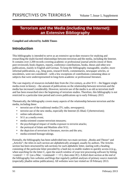 Terrorism and the Media (Including the Internet): an Extensive Bibliography
