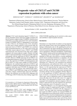 Prognostic Value of CXCL17 and CXCR8 Expression in Patients with Colon Cancer