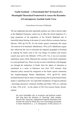 Gaelic Scotland – a Postcolonial Site? in Search of a Meaningful Theoretical Framework to Assess the Dynamics of Contemporary Scottish Gaelic Verse