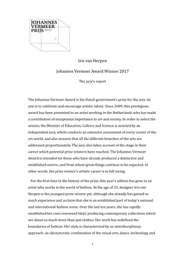 Jury Report Johannes Vermeer Award 2017