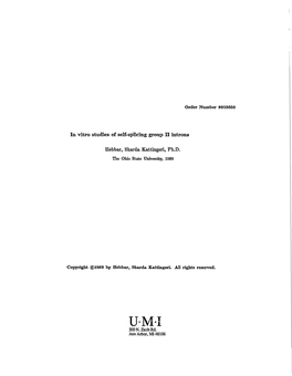 In Vitro Studies of Self-Splicing Group II Introns