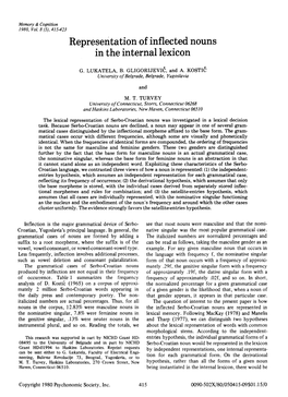 Representation of Inflected Nouns in the Internal Lexicon