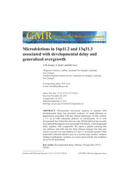 Microdeletions in 16P11.2 and 13Q31.3 Associated with Developmental Delay and Generalized Overgrowth