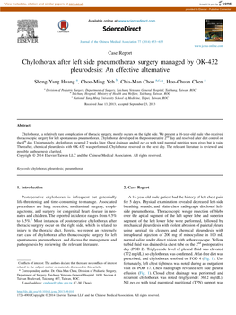 Chylothorax After Left Side Pneumothorax Surgery Managed by OK-432 Pleurodesis: an Effective Alternative