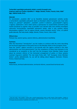 Teritoriální Uspořádání Policejních Složek V Zemích Evropské Unie: Inspirace Nejen Pro Českou Republiku II – Belgie, Dánsko, Finsko, Francie, Irsko, Itálie1 Mgr