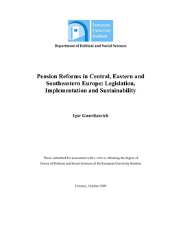 Pension Reforms in Central, Eastern and Southeastern Europe: Legislation, Implementation and Sustainability