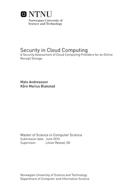 Security in Cloud Computing a Security Assessment of Cloud Computing Providers for an Online Receipt Storage