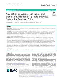 Association Between Social Capital and Depression Among Older People: Evidence from Anhui Province, China