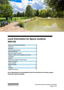 Local Information for Epsom Students 2021/22