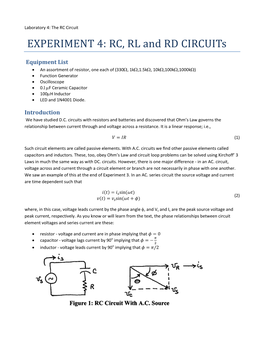 EXPERIMENT 4: RC, RL and RD Circuits