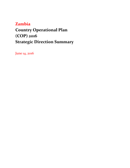 Zambia Country Operational Plan (COP) 2016 Strategic Direction Summary
