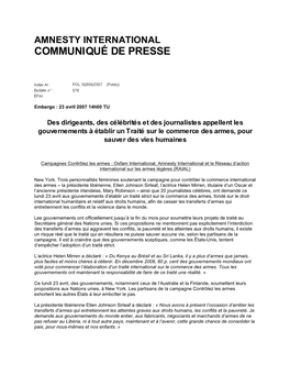 Amnesty International Communiqué De Presse