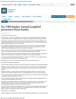Ex-UBS Banker Turned Songbird Pressures Swiss Banks | Interactive Investor