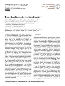 Dispersion of Tsunamis: Does It Really Matter? and Physics and Physics Discussions Open Access Open Access S