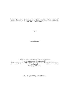 Multi-Objective Optimization of Unidirectional Non-Isolated Dc/Dcconverters