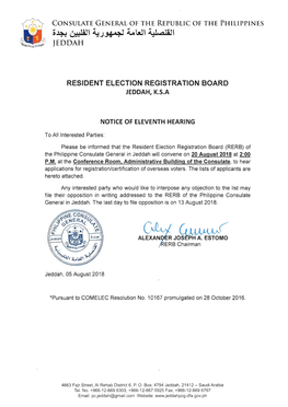Notice of Eleventh Hearing