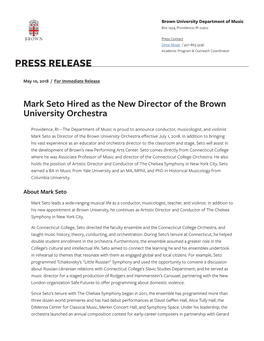 Mark Seto New Director of Orchestra at Brown University