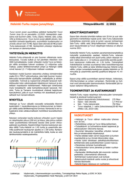 Helsinki-Turku Nopea Junayhteys Yhteysvälikortti 2/2021