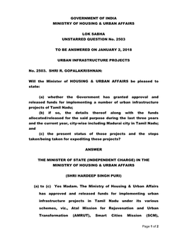 Government of India Ministry of Housing & Urban Affairs