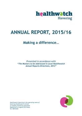 Healthwatch Havering Annual Report Pdf 1005 Kb