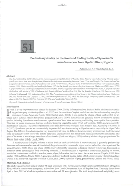 Preliminary Studies on the Food and Feeding Habits of Synodontis Membraneceus from Ogobiri River, Nigeria